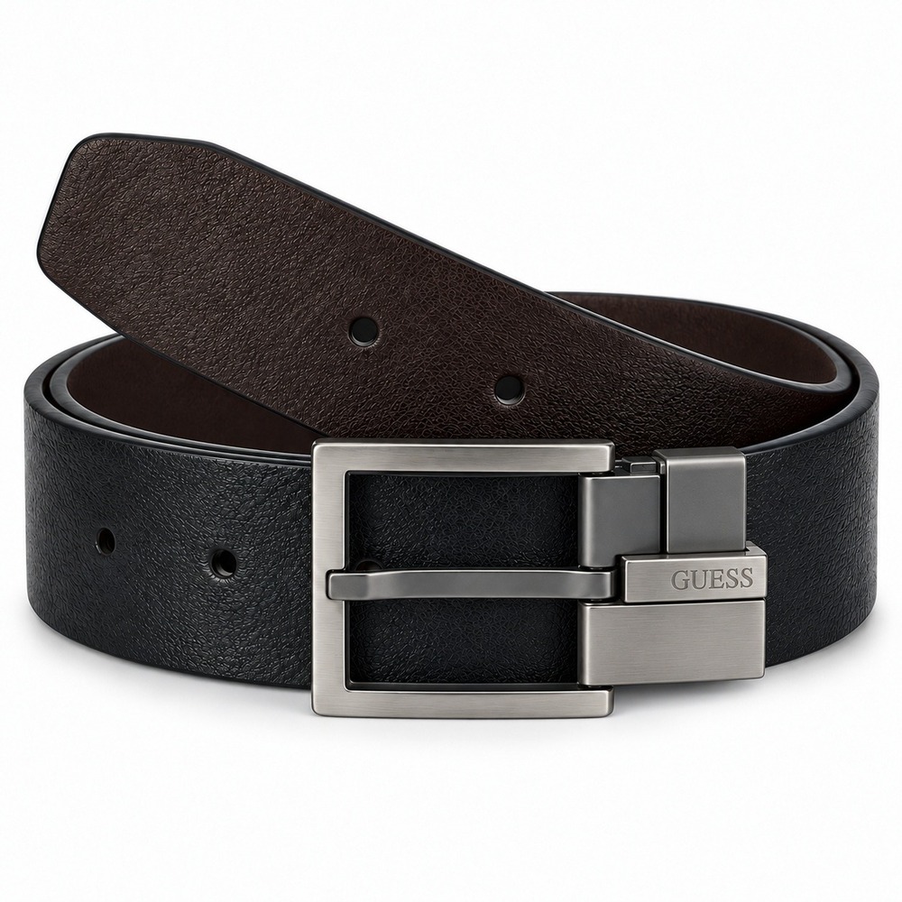 Guess Mens Reversible Belt Black Brown Gunmetal Buckle Small